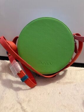 Myra Bag Lime Green Round Crossbody with Coral Strap